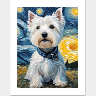 Adorable West Highland White Terrier Dog Breed Painting in a Van Gogh Starry Night Art Style Posters and Art